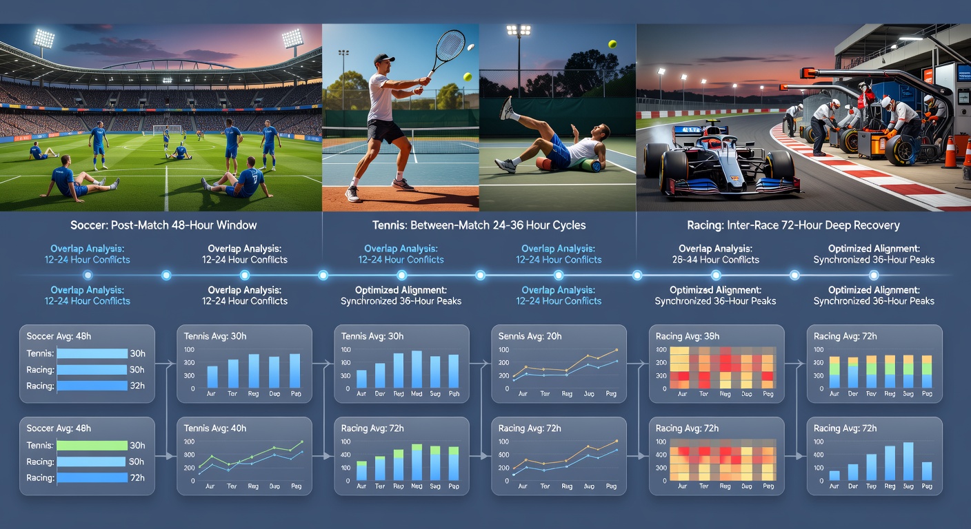 Detailed schedule charts showing recovery periods mapped across soccer, tennis and horse racing events