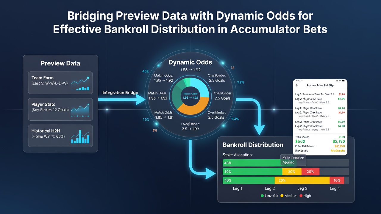 Bettor interface displaying accumulator legs with real-time odds adjustments and stake recommendations