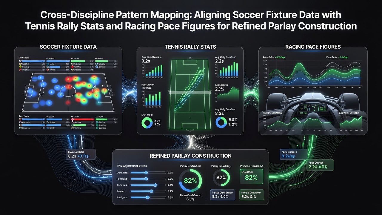 Visualization of cross-discipline sports data patterns linking soccer fixtures, tennis rallies, and racing paces