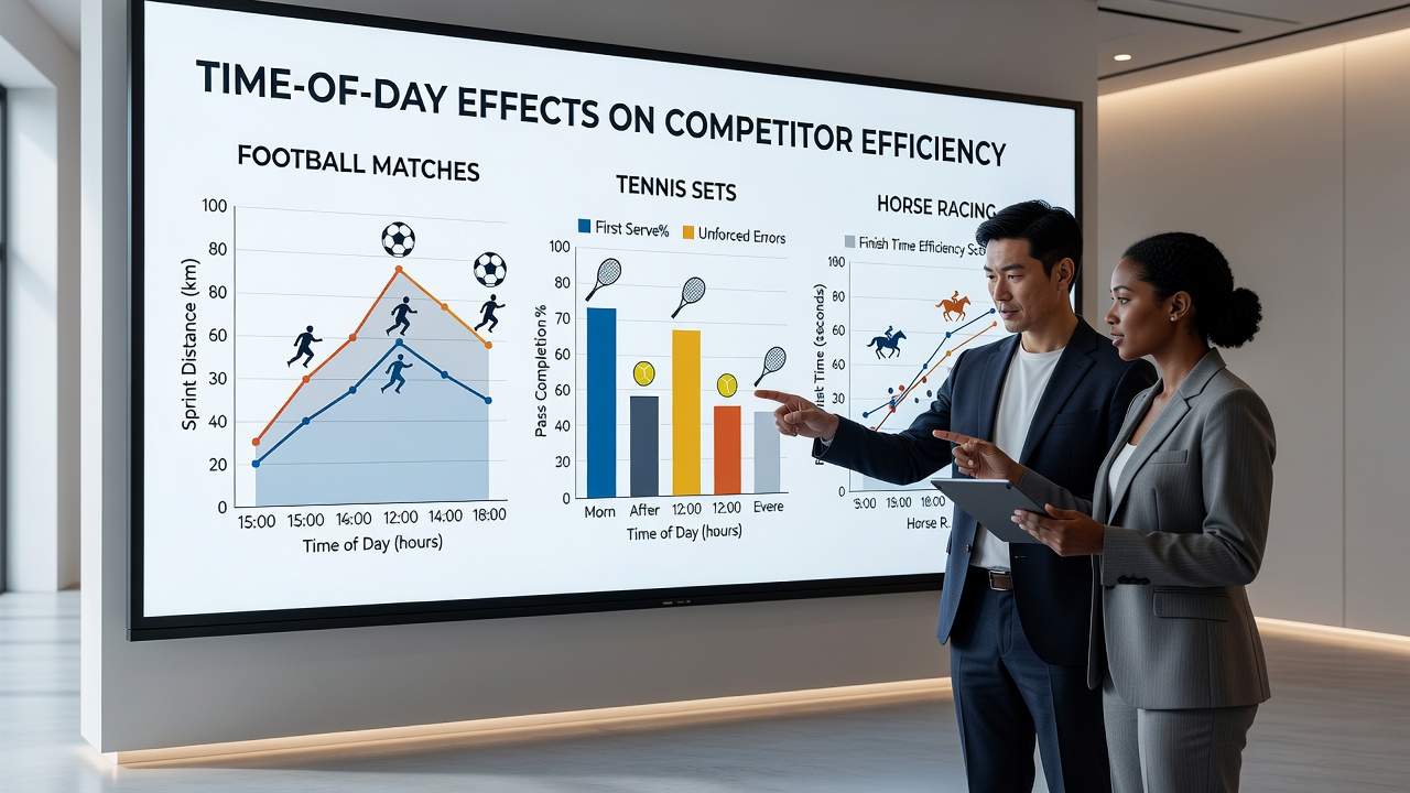 Chart illustrating efficiency metrics across different competition times in football, tennis, and horse racing