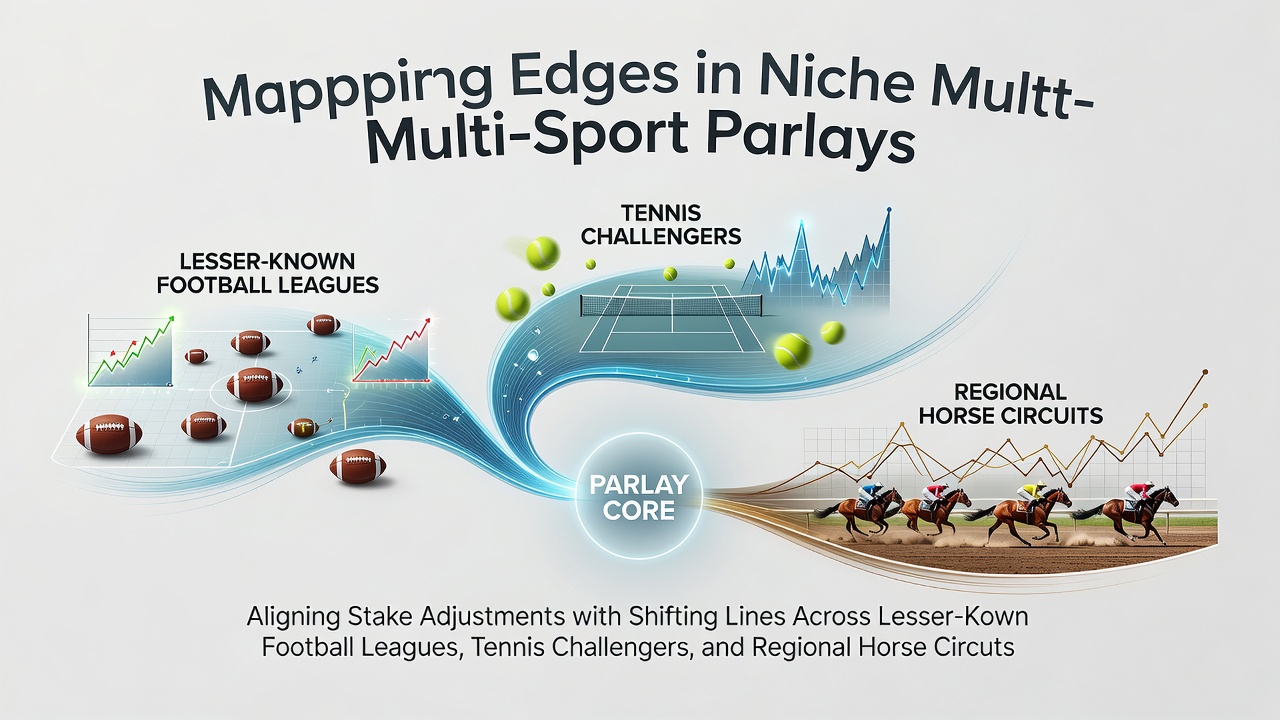 Illustration showing shifting betting lines across niche football leagues, tennis challengers, and regional horse racing circuits with stake adjustment indicators