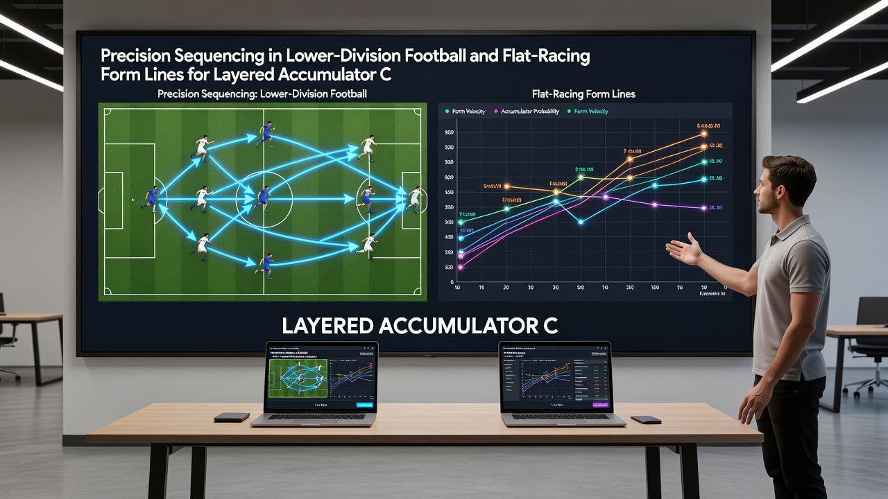 Detailed charts displaying sequenced accumulator layers combining football metrics and flat racing form