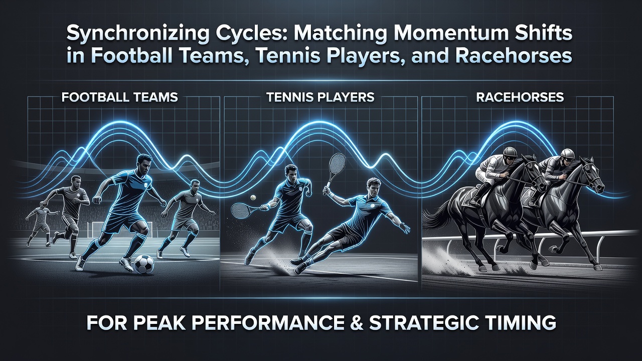 Chart illustrating racehorse performance cycles aligned with football and tennis momentum data for multi-bet planning