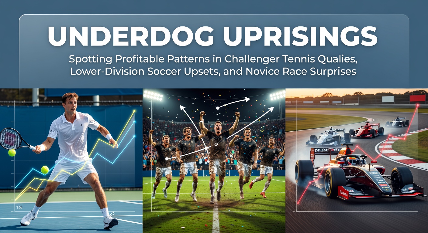 Tennis player celebrating a qualifier upset on a challenger court under bright lights, racket raised high amid cheering crowd